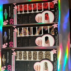 Nail Stickers lot of 3 Leopard Print  Flowers with Gems and Roses with Black tip